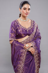 Saree with Readymade Purple Blouse