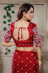Red Gaji Silk Woven Saree with Handworked Readymade Blouse - red silk saree