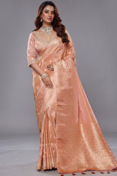 Light Peach Tissue Dola Silk Woven Saree