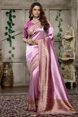 Light Violet and Pink Tissue Silk Saree featuring a radiant dual-toned metallic sheen