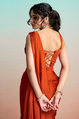 Orange Pre-Stitched Saree with Sequin Embroidered Shrug & Belt