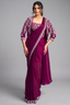 Deep Maroon Pre-Stitched Two-Tone Saree with Pearl Enhanced Blouse and Shrug