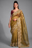Antique Olive Gold Tissue Organza with Embroidery
