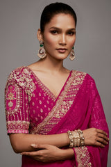 Deep Fuchsia Pink Monochrome Saree with Sequins Embroidery