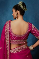 Deep Fuchsia Pink Monochrome Saree with Sequins Embroidery