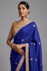Royal Blue Tissue Organza Saree with Embroidered Blouse