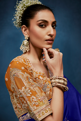 Royal Blue Tissue Organza Saree with Embroidered Blouse