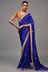 Royal Blue Tissue Organza Saree with Embroidered Blouse