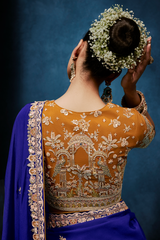 Royal Blue Tissue Organza Saree with Embroidered Blouse