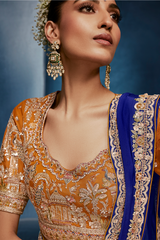 Royal Blue Tissue Organza Saree with Embroidered Blouse