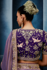 Lilac Purple Shimmer Saree with Deep Violet Floral Embroidered Blouse