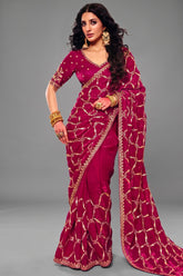 Deep Magenta Elevated Saree with Heavy Sequin Embroidery