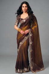 Bronze Ombre Organza Satin Saree Showcasing Heavy Sequin Embroidery