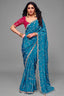 Vibrant Turquoise Satin Silk Saree with Heavy Sequin Embroidery And Pink Blouse