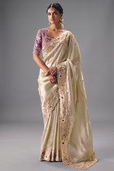 Ivory White Organza Saree Featuring Handcrafted Border