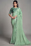 Seafoam Mint Green Crepe Satin Saree Highlighting Floral Sequin