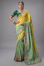 Lemon Yellow To Meadow Green Ombre Crepe Jacquard Saree with Metallic Cutdana And Moti Border