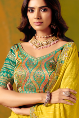 Vibrant Yellow Smooth Zari Silk Saree with Embroidered Border