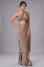 Brown Crepe Silk Pre-Draped Saree Featuring Heavily One-Shoulder Cutout Blouse