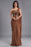 Bronze Brown Crepe Satin Pre-Draped Saree with Asymmetric Mirror-Foil Applique Corset Blouse