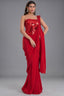 Red Crepe Satin Pre-Draped Saree with Asymmetric Mirror-Foil Applique Corset Blouse