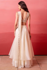 Off White Organza Tiered Draped Saree with Sequin Blouse