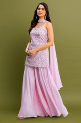 Light Pink Net Sequin and Cutdana Worked Palazzo Suit