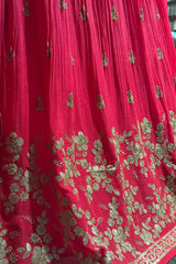 Pink Embellished Sequin Cutdana Worked Peplum Top with Lehenga