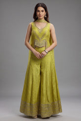 Parrot Green Silk Sequin Mirror Worked Palazzo Set