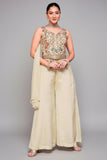 Cream Chinon Floral Embroidered Palazzo Set