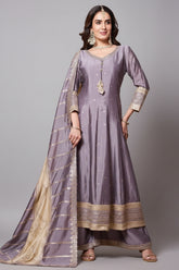 Lilac Purple Art Silk Anarkali Suit with Sequin Embroidery