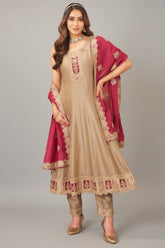 Beige Art Silk Anarkali Suit with Sequin Embroidery Work