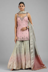 Light Pink Tissue Sequin and Mirror Worked Palazzo Suit