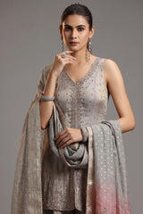 Grey Tissue Mirror and Cutdana Worked Palazzo Suit
