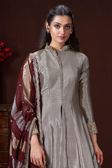 Silver and Golden Ombre Tissue Anarkali Suit