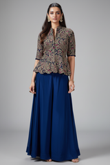 Blue Chinon Sequin Embroidered Top and Palazzo Set