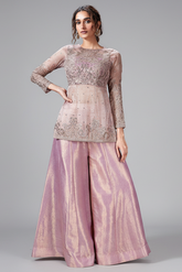 Lilac Tissue Sequin Embroidered Top and Palazzo Set