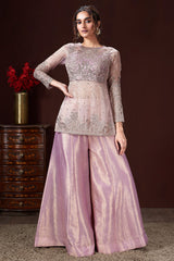 Lilac Tissue Sequin Embroidered Top and Palazzo Set