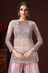 Lilac Tissue Sequin Embroidered Top and Palazzo Set