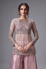 Lilac Tissue Sequin Embroidered Top and Palazzo Set