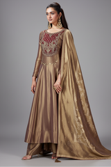 Golden Tissue Silk Cutdana and Zardosi Worked Anarkali Palazzo Suit