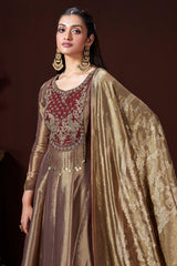 Golden Tissue Silk Cutdana and Zardosi Worked Anarkali Palazzo Suit