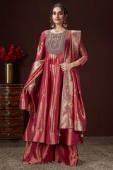 Pink Tissue Zardosi and Sequin Worked Anarkali Palazzo Suit