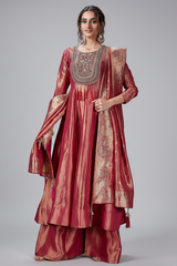 Pink Tissue Zardosi and Sequin Worked Anarkali Palazzo Suit