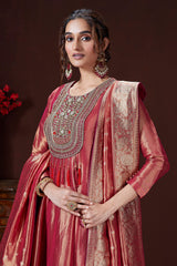 Pink Tissue Zardosi and Sequin Worked Anarkali Palazzo Suit