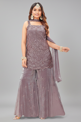 Antique Fuchsia Glass Tissue Sequin Cutdana Worked Palazzo Suit