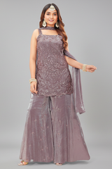 Antique Fuchsia Glass Tissue Sequin Cutdana Worked Palazzo Suit