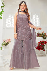 Antique Fuchsia Glass Tissue Sequin Cutdana Worked Palazzo Suit