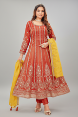 Rust Orange Organza Tissue Silk Sequin Embroidery Worked Anarkali Suit