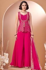Pink Art Silk Woven Slit Cut Palazzo Suit